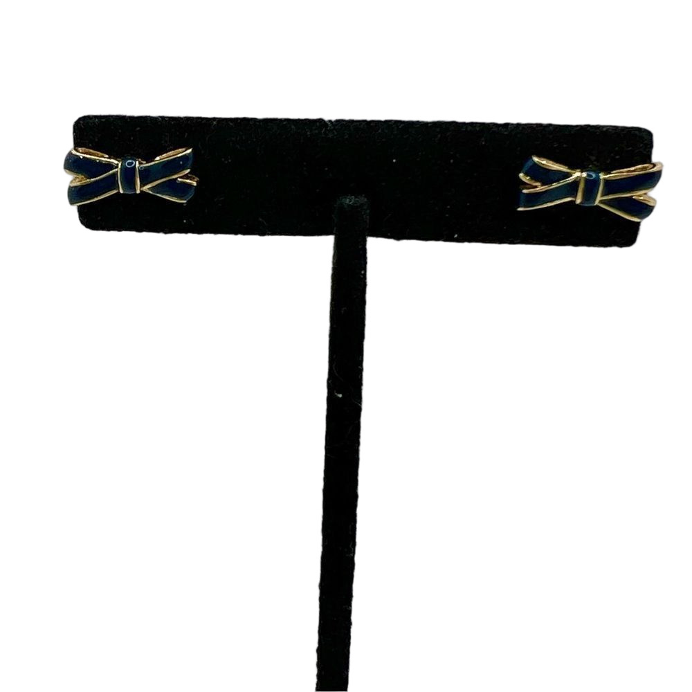 🍭6/$30 Navy enamel and gold bow post earrings